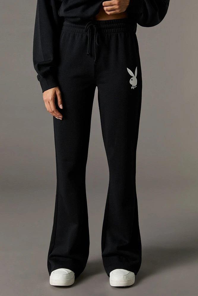 Pantalon en molleton jambe évasée à imprimé Playboy