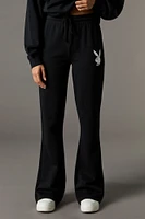 Pantalon en molleton jambe évasée à imprimé Playboy
