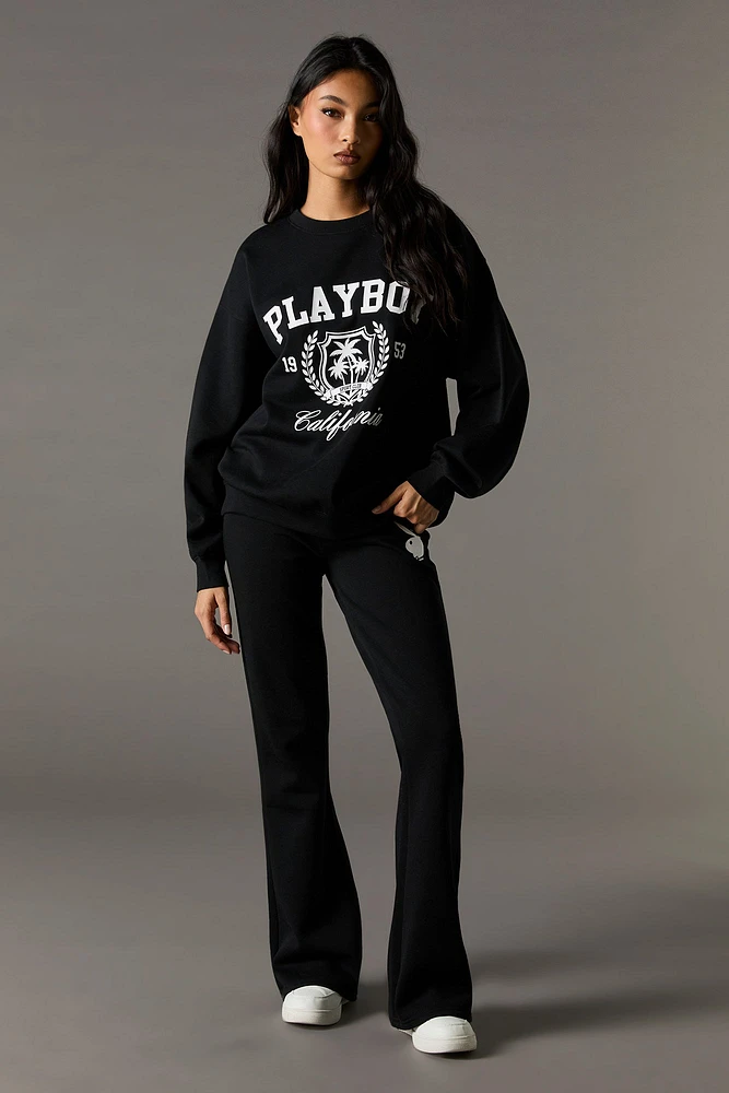 Pantalon en molleton jambe évasée à imprimé Playboy