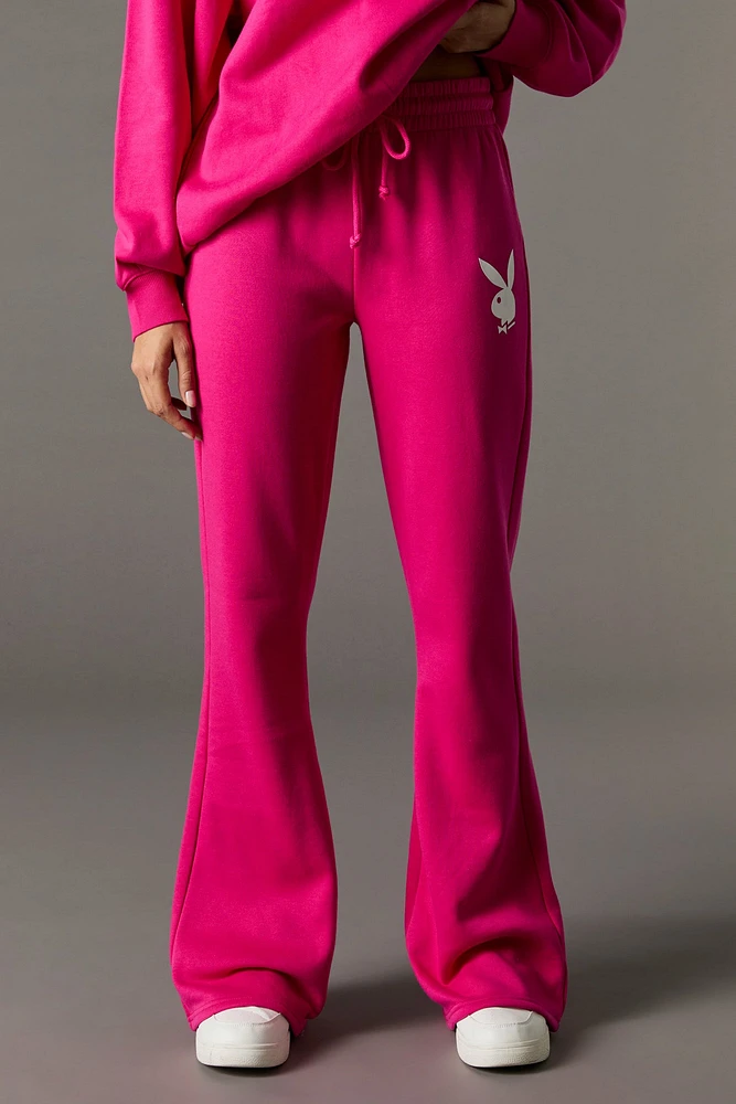 Pantalon en molleton jambe évasée à imprimé Playboy