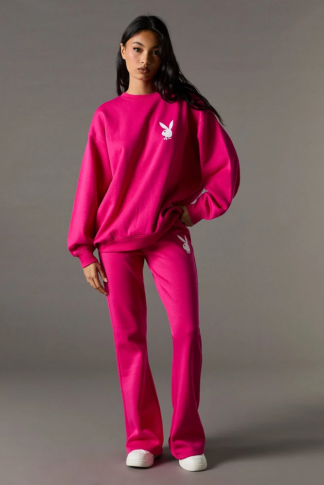 Pantalon en molleton jambe évasée à imprimé Playboy