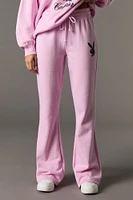 Pantalon en molleton jambe évasée à imprimé Playboy