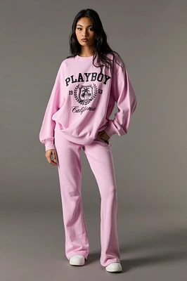 Pantalon en molleton jambe évasée à imprimé Playboy