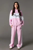 Pantalon en molleton à jambe large blocs de couleurs et broderie Playboy