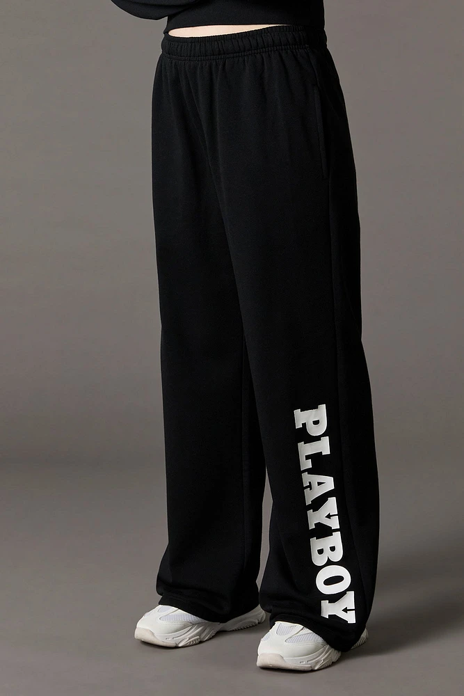 Pantalon en molleton à jambe large et imprimé Playboy
