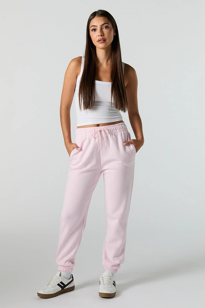 Jogger en molleton uni à taille haute