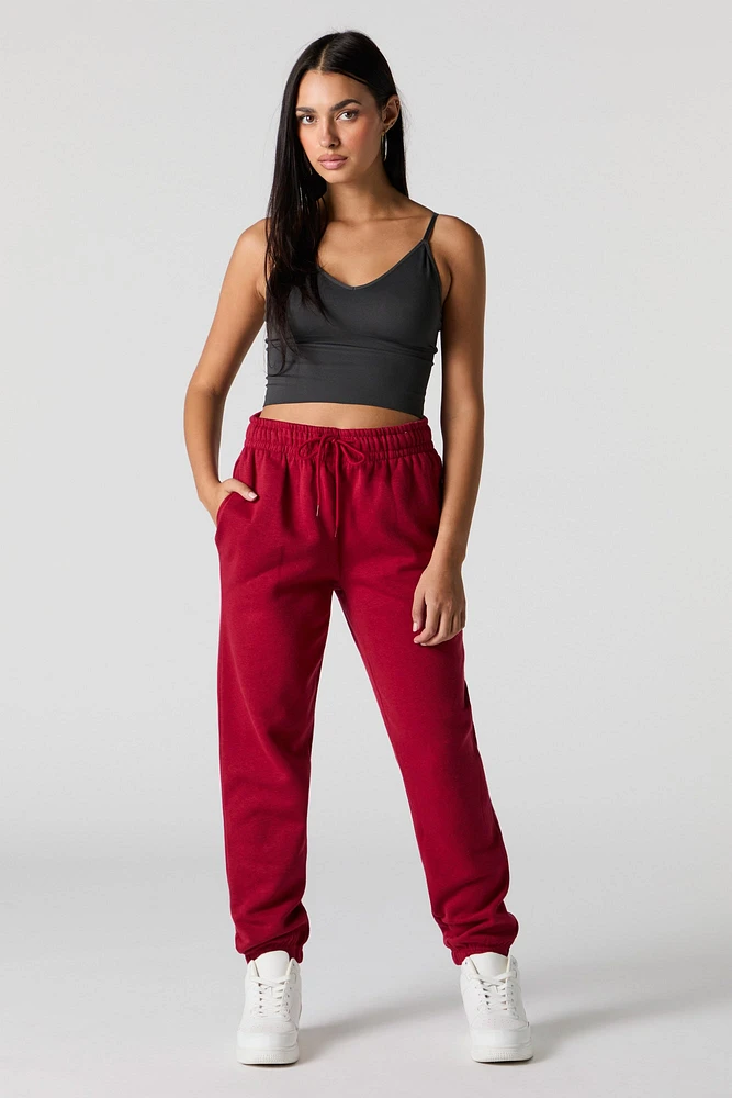 High Rise Solid Fleece Jogger