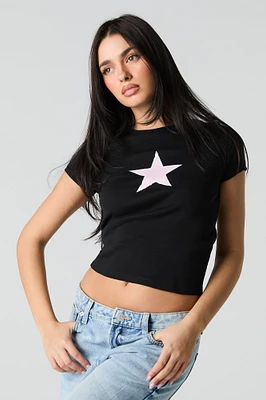 T-shirt écourté à imprim