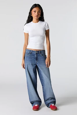Jean mi-taille ample délavé vintage