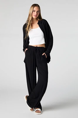 Pantalon à jambe large fluide avec taille coulissante