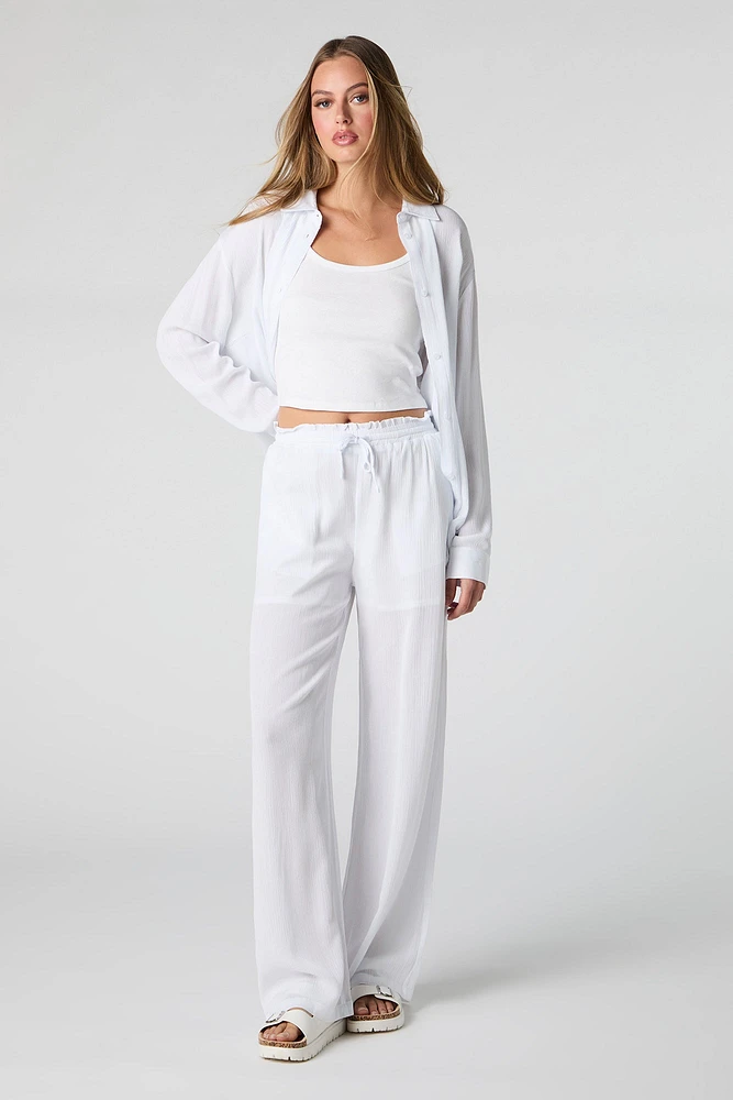 Pantalon à jambe large fluide avec taille coulissante