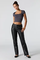 Pantalon à jambe droite en similicuir avec surpiqûres