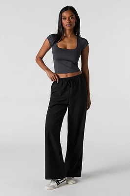 Pantalon habillé à jambe large et taille coulissante