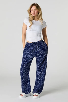 Pantalon imprimé à jambe large avec taille coulissante
