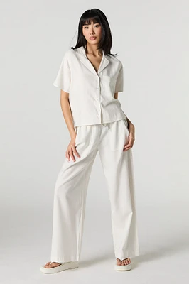 Pantalon en mélange de lin à jambe large avec taille coulissante
