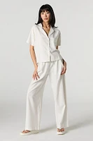 Pantalon en mélange de lin à jambe large avec taille coulissante