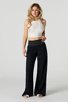 Linen-Blend Smocked Waist Palazzo Pant