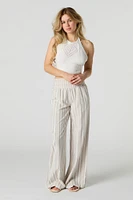 Linen-Blend Smocked Waist Palazzo Pant
