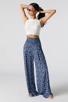 Smocked Waist Slit Palazzo Pant