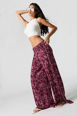 Smocked Waist Slit Palazzo Pant