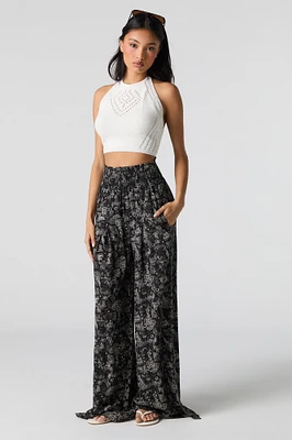 Smocked Waist Slit Palazzo Pant