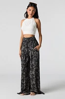 Smocked Waist Slit Palazzo Pant