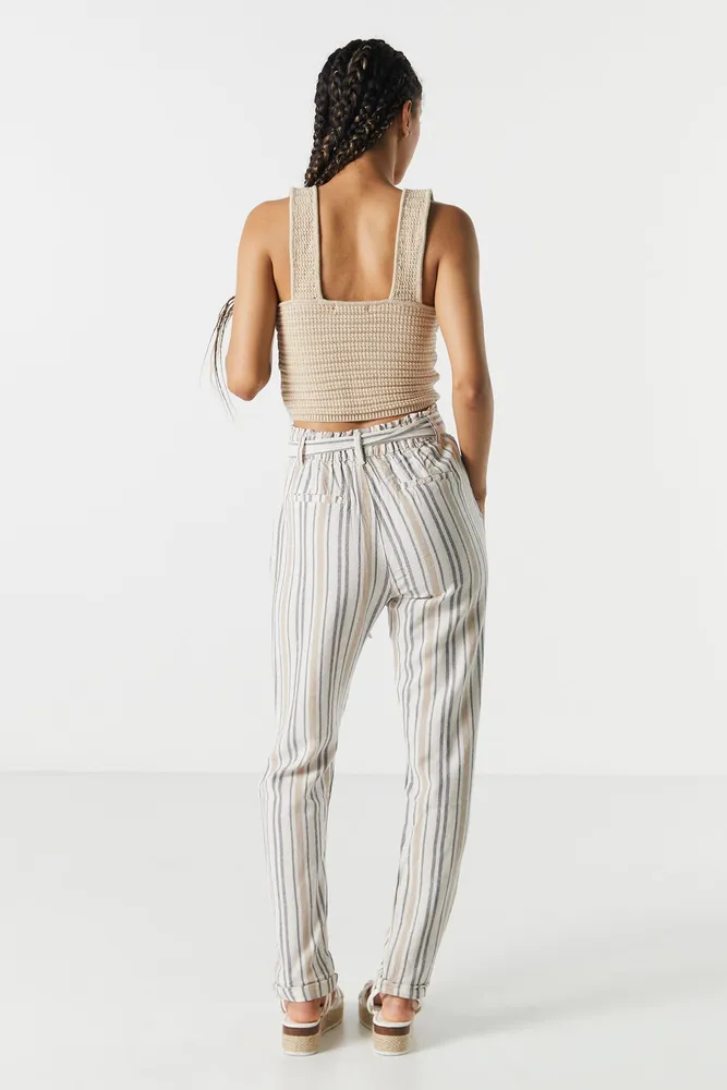 LinenCotton Paperbag Pants in Dark Baltic Stripe