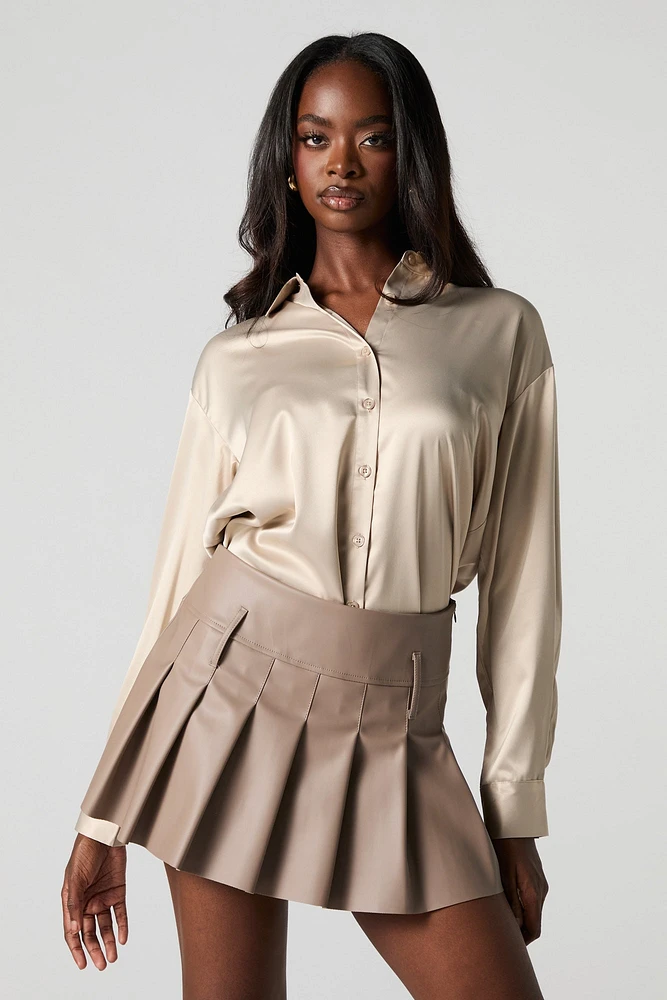 Faux Leather Pleated Mini Skort