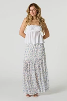 Floral Mesh Tiered Maxi Skirt