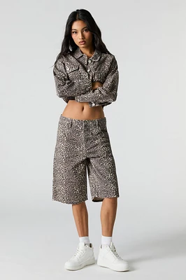 Printed Denim Jort