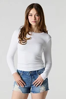 Short remonte-fesses mi-taille d'aspect usé délavé fonc