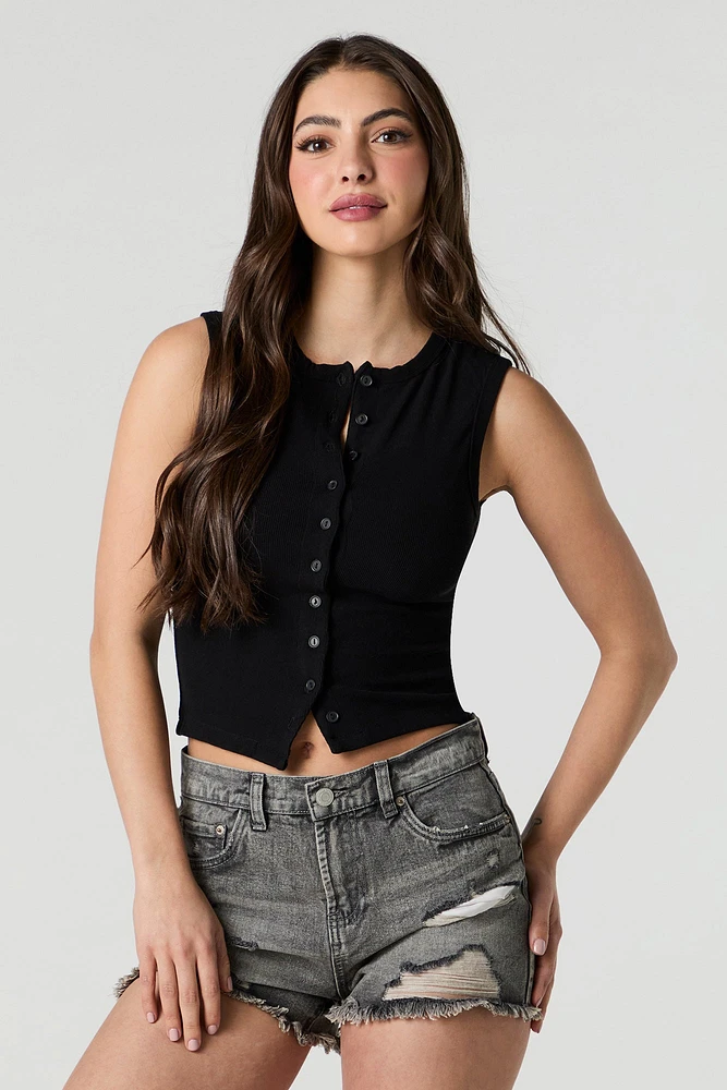 Short en denim d'aspect usé délavé gris