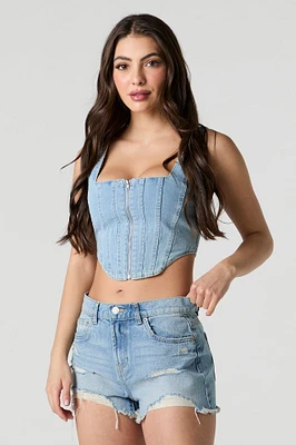 Short en denim d'aspect usé délavé moyen