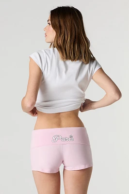 Short imprimé avec bande de taille repliée