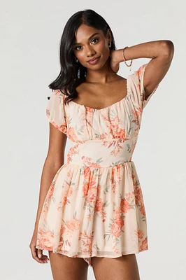 Combi-short de style laitière en chiffon fleuri