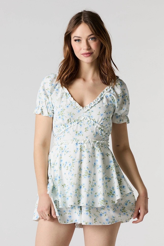 Ruffle Trim Tiered Romper