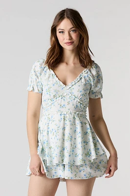 Ruffle Trim Tiered Romper