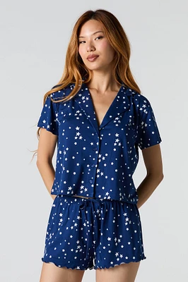 Ensemble-pyjama deux pièces short et haut boutonné imprimé