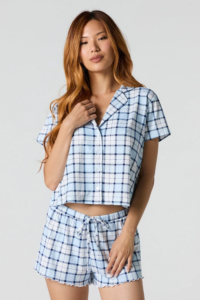 Printed Button-Up Top & Short 2 Piece Pajama Set