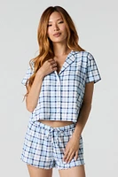 Printed Button-Up Top & Short 2 Piece Pajama Set