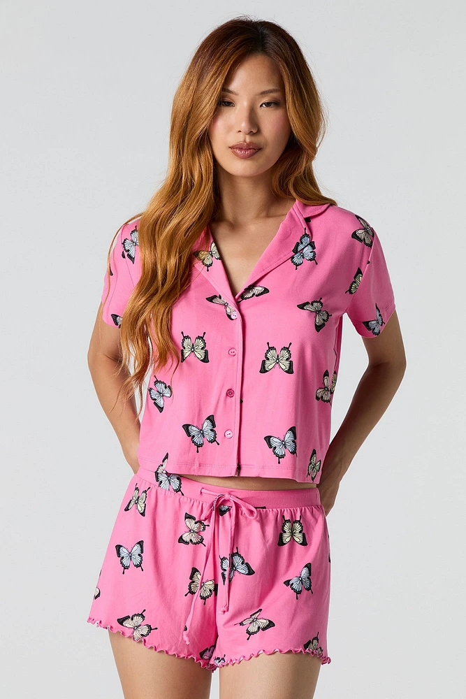 Ensemble-pyjama deux pièces short et haut boutonné imprimé