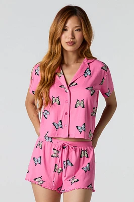 Ensemble-pyjama deux pièces short et haut boutonné imprimé