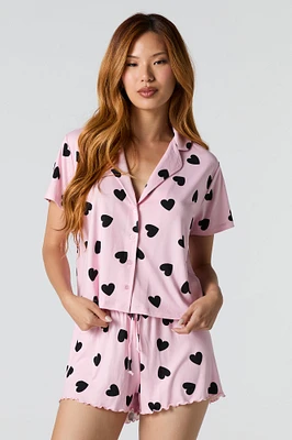 Printed Button-Up Top & Short 2 Piece Pajama Set