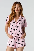 Printed Button-Up Top & Short 2 Piece Pajama Set