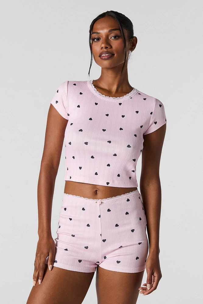 Printed Pointelle Knit 2 Piece Pajama Set