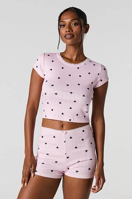 Printed Pointelle Knit 2 Piece Pajama Set