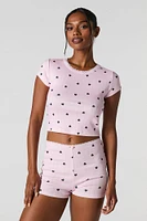 Printed Pointelle Knit 2 Piece Pajama Set