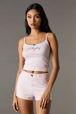 Playboy Print Lace Trim Tank & Short 2 Piece Pajama Set