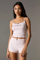 Playboy Print Lace Trim Tank & Short 2 Piece Pajama Set