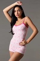 Combi-short de pyjama côtelé à imprimé Playboy avec ourlet dentelle